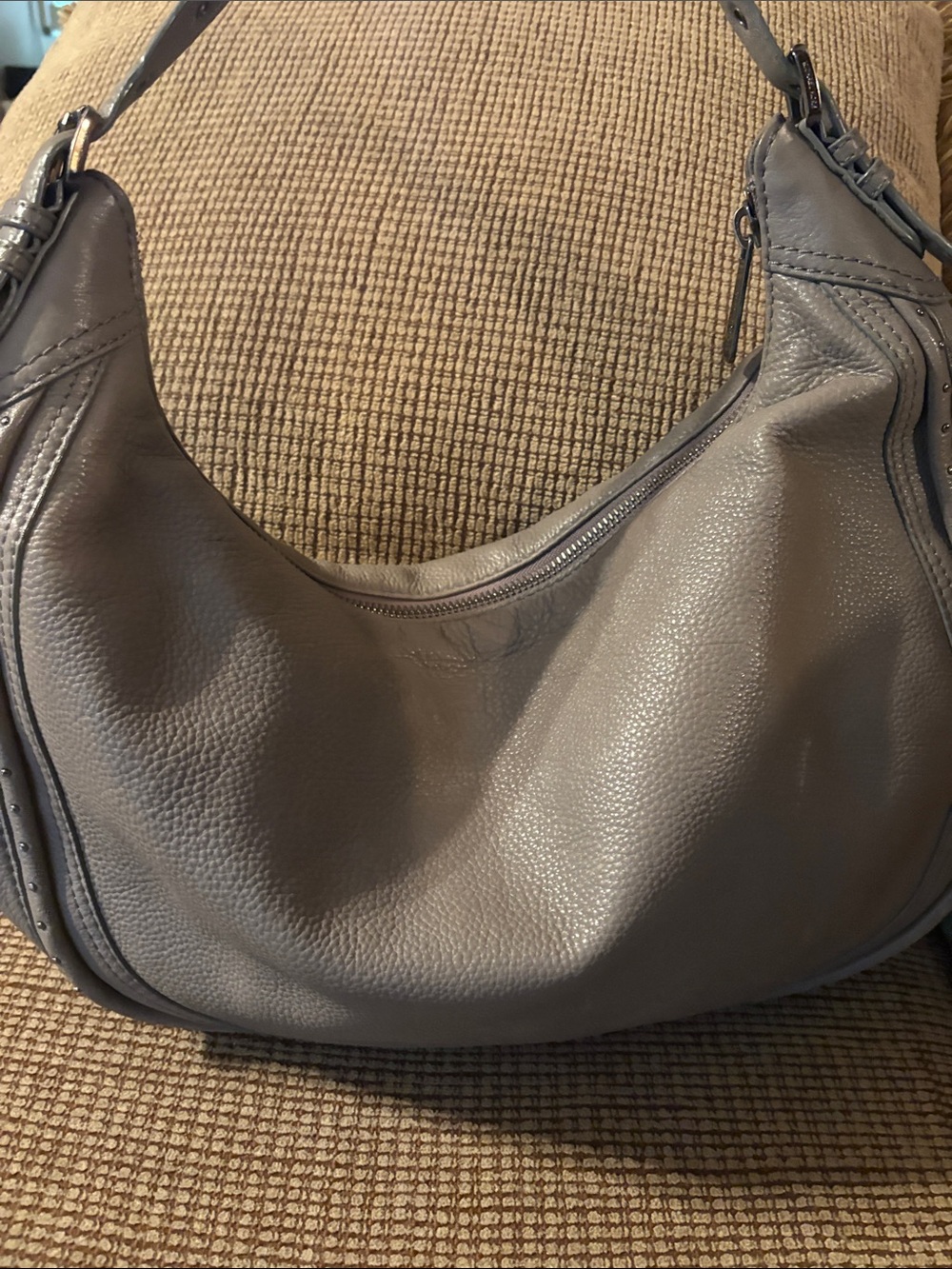 Stunning Michael Kors Light Gray Leather Hobo Shoulder Bag